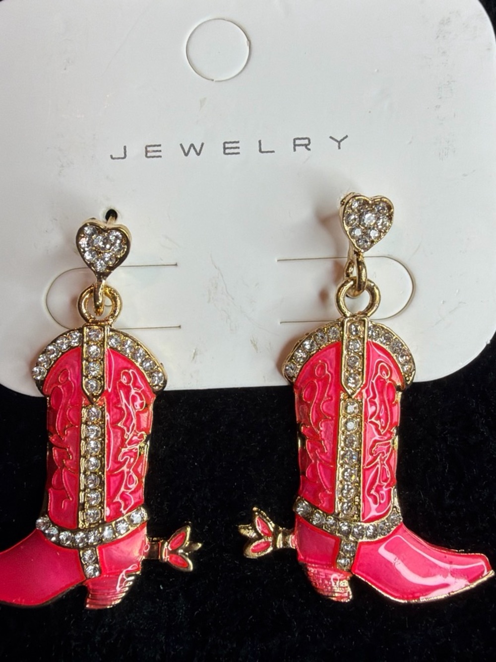 Crystal Accent Pink Cowboy Boot Dangle Earrings -